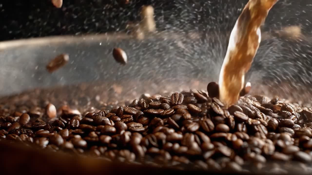 The Art of Brewing: Captivating Moments of Coffee Beans Being Infused with Water Creating a Rich and Aromatic Experience in Slow-Motion Suspense