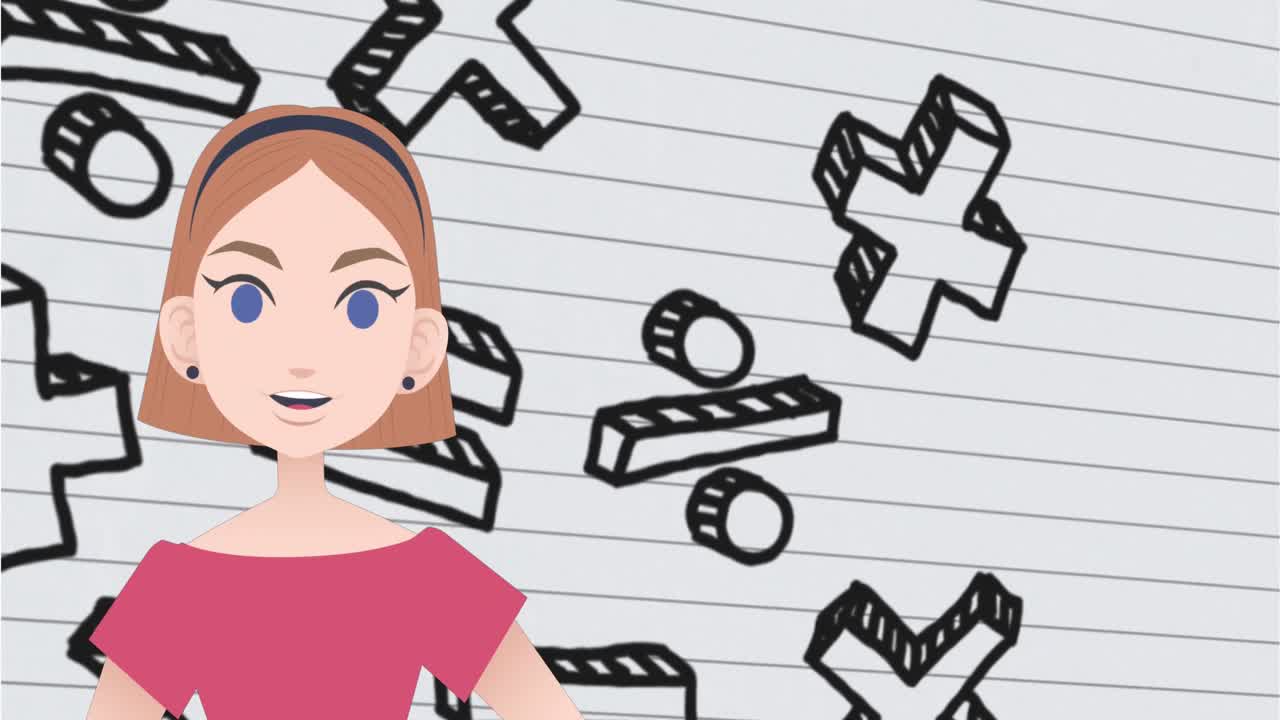 수학적 기호를 통해 이야기하는 여성의 애니메이션