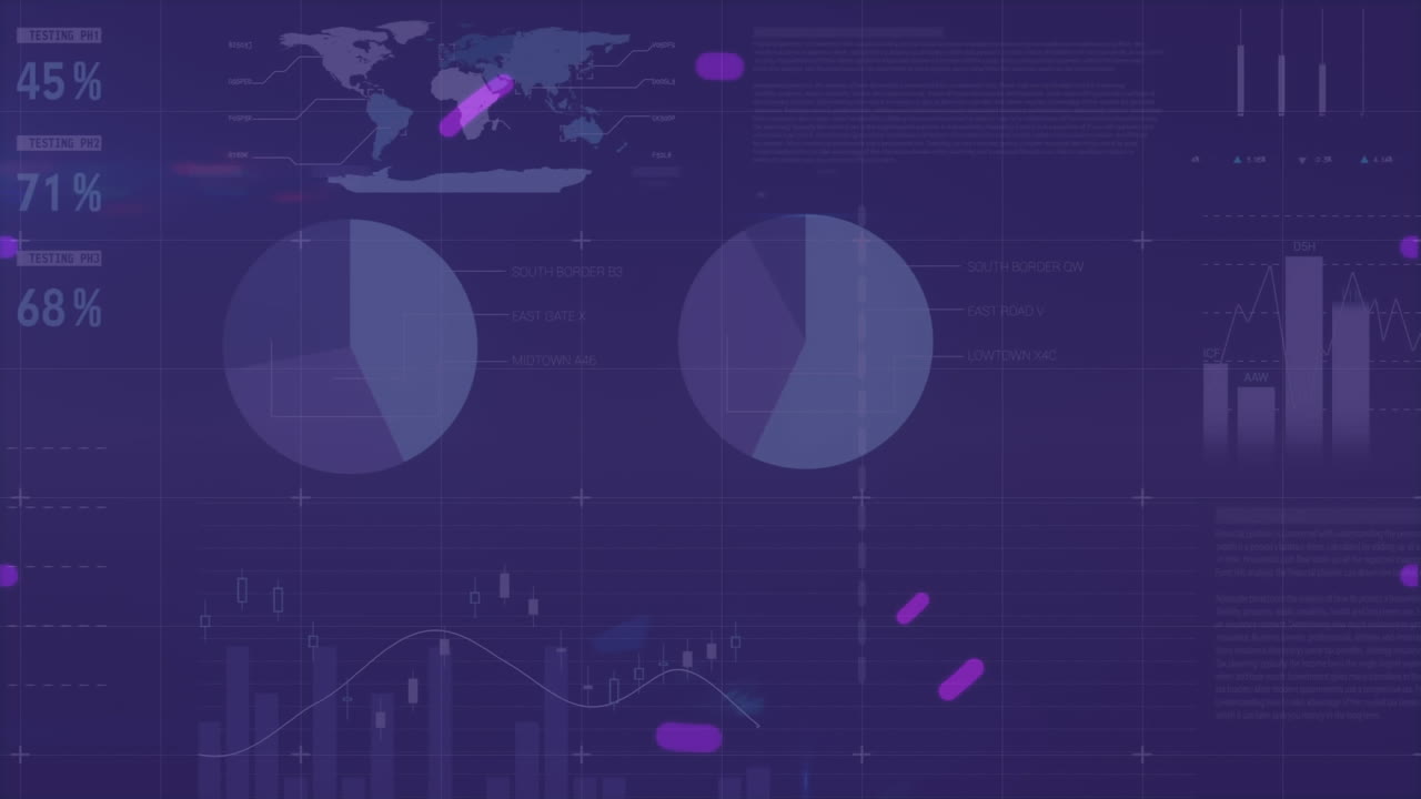 Animation of financial data processing over digital screen