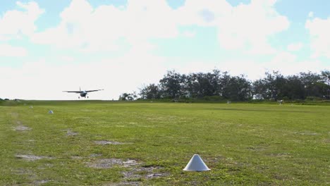 Small-propeller-plane-landing---Lady-Elliot-Island