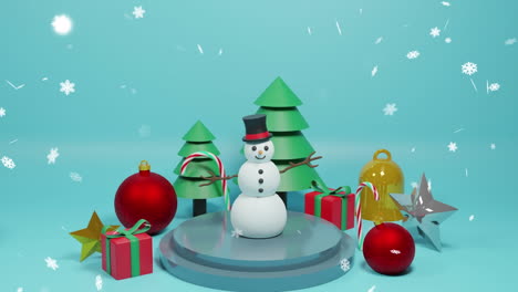 animación de decoraciones navideñas sobre el fondo de nieve que cae