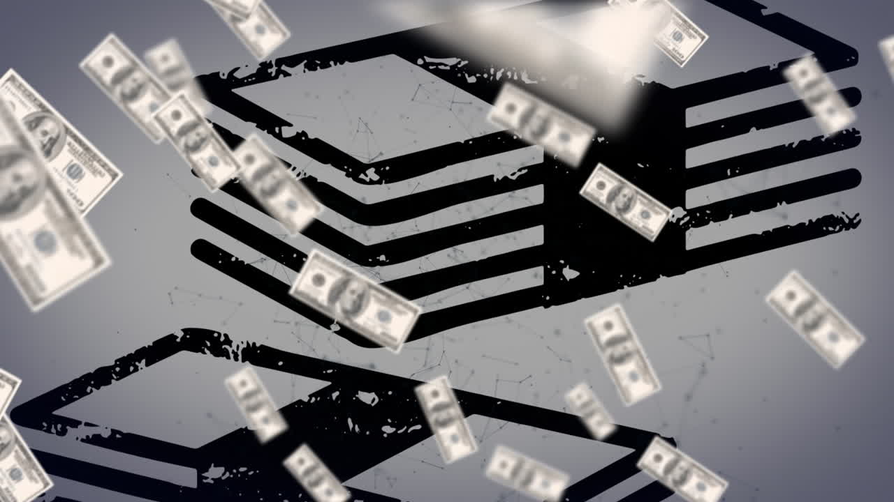 돈 스택 아이콘 위에 떠다니는 달러의 애니메이션