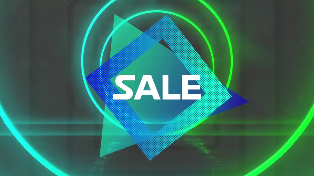 검은 바탕에 네온 모양 위에 판매 텍스트의 애니메이션