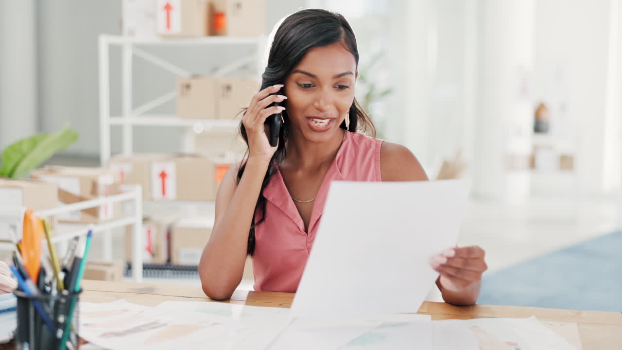 Happy woman, phone call and startup business