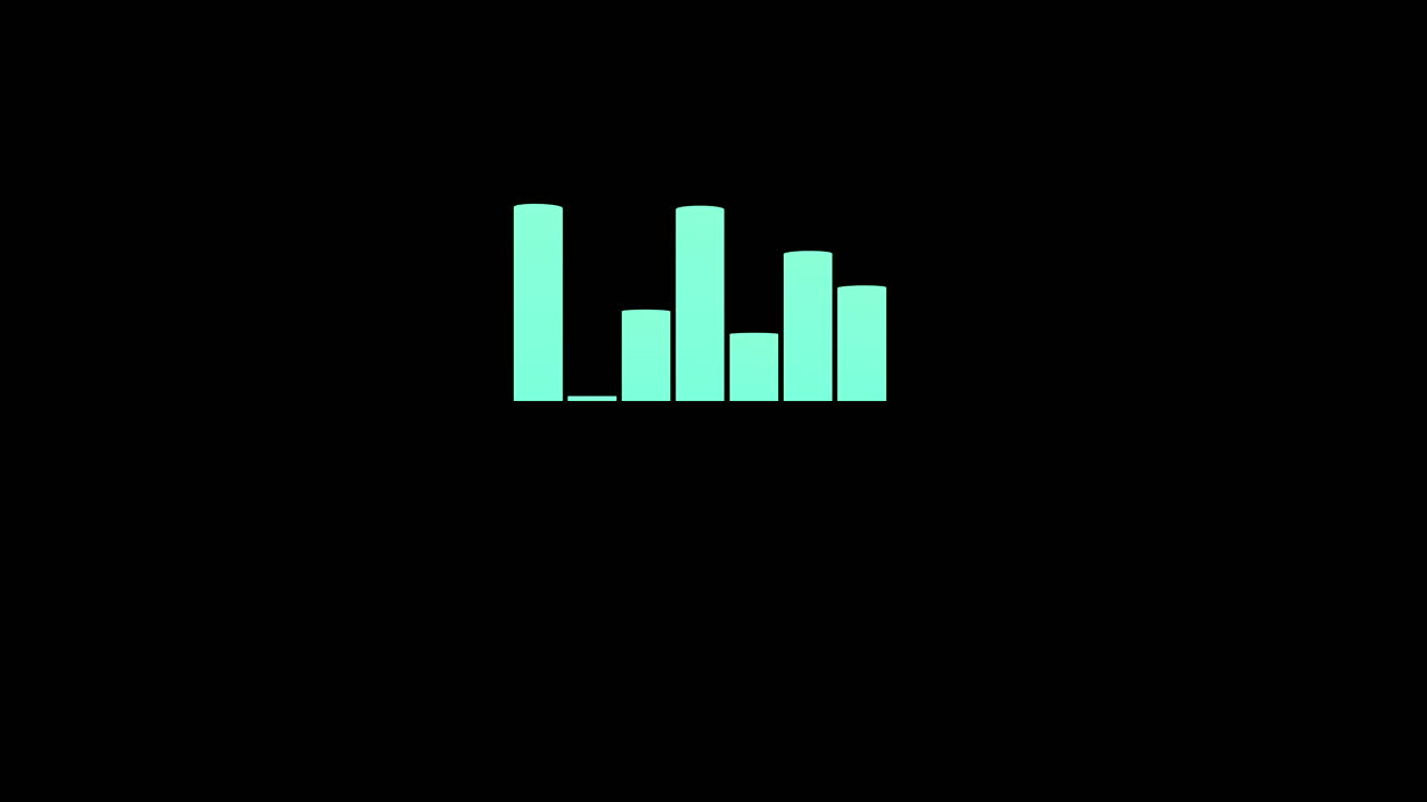 Simple bar graph animated rise fall movement on black screen overlay