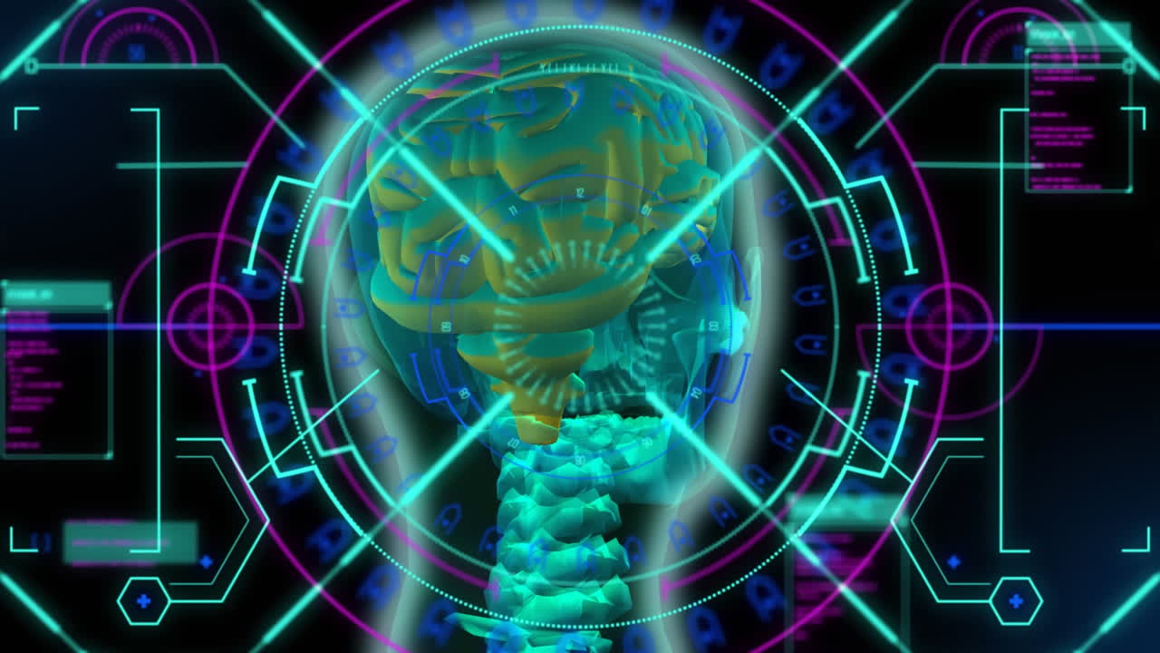 인간의 뇌를 통해 스 ⁇  스캐닝과 데이터 처리의 애니메이션