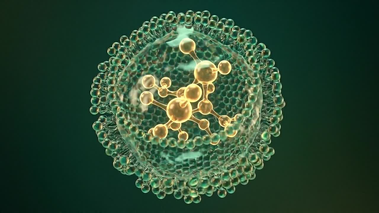 Struttura cellulare microscopica dettagliata con legami molecolari all'interno di una membrana trasparente nel concetto di biologia moderna