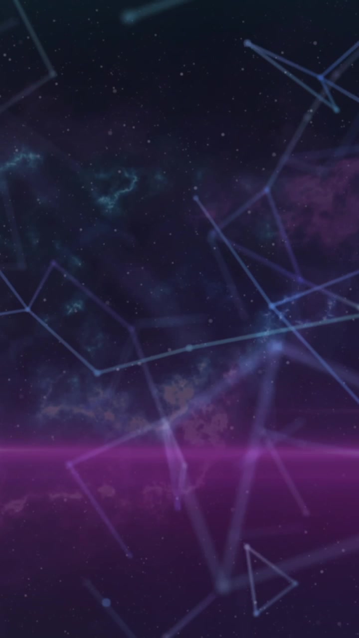 Animation of network of connections and pink light trails against space in background