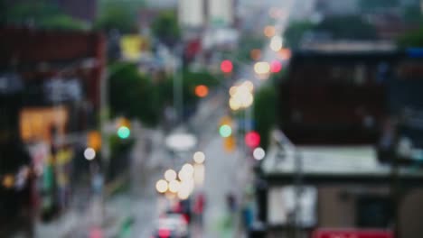 defocused city traffic on a rainy day.