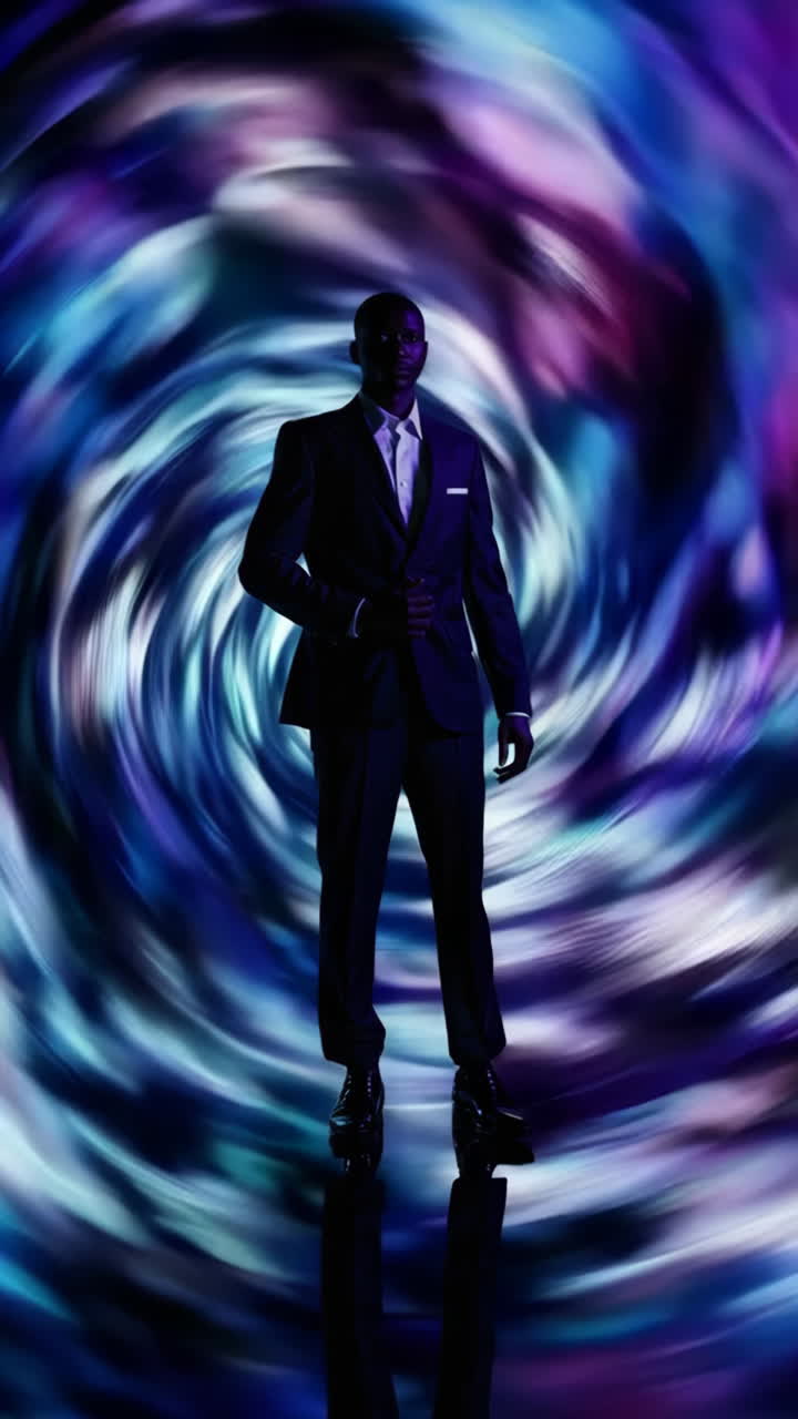 Man in Suit Against Swirling Abstract Background