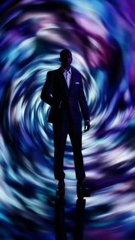 man in suit against swirling abstract background