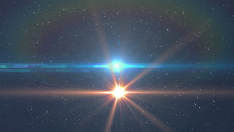 animation of glowing blue and orange light moving over spots of light and stars in background