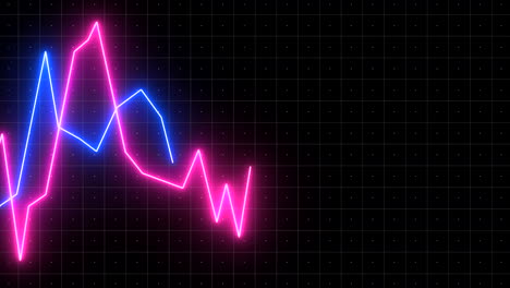 gráfico de líneas rosa y azul de neón en el fondo de la cuadrícula