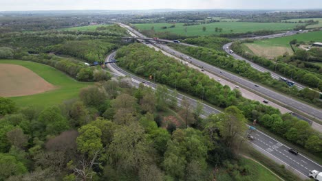 panning drone aerial view m1 m25 motorway uk