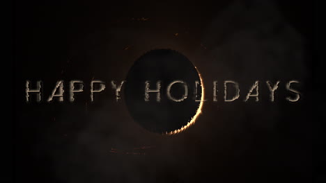 Happy-Holidays-text-with--solar-eclipse-bright-sun-and-dramatic-rays-reach-out-towards-the-viewer