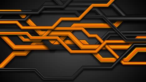 líneas de placa de circuitos 3d naranja y negra fondo de movimiento abstracto