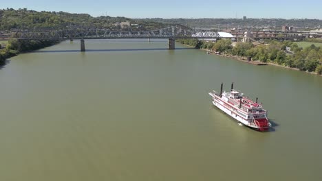 k drone fly over historic paddle boat on