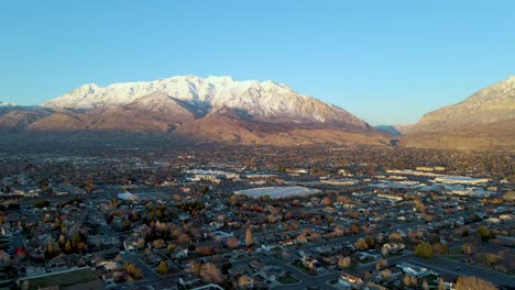 utah urban residential county with snowy timpanogos mountain, aerial