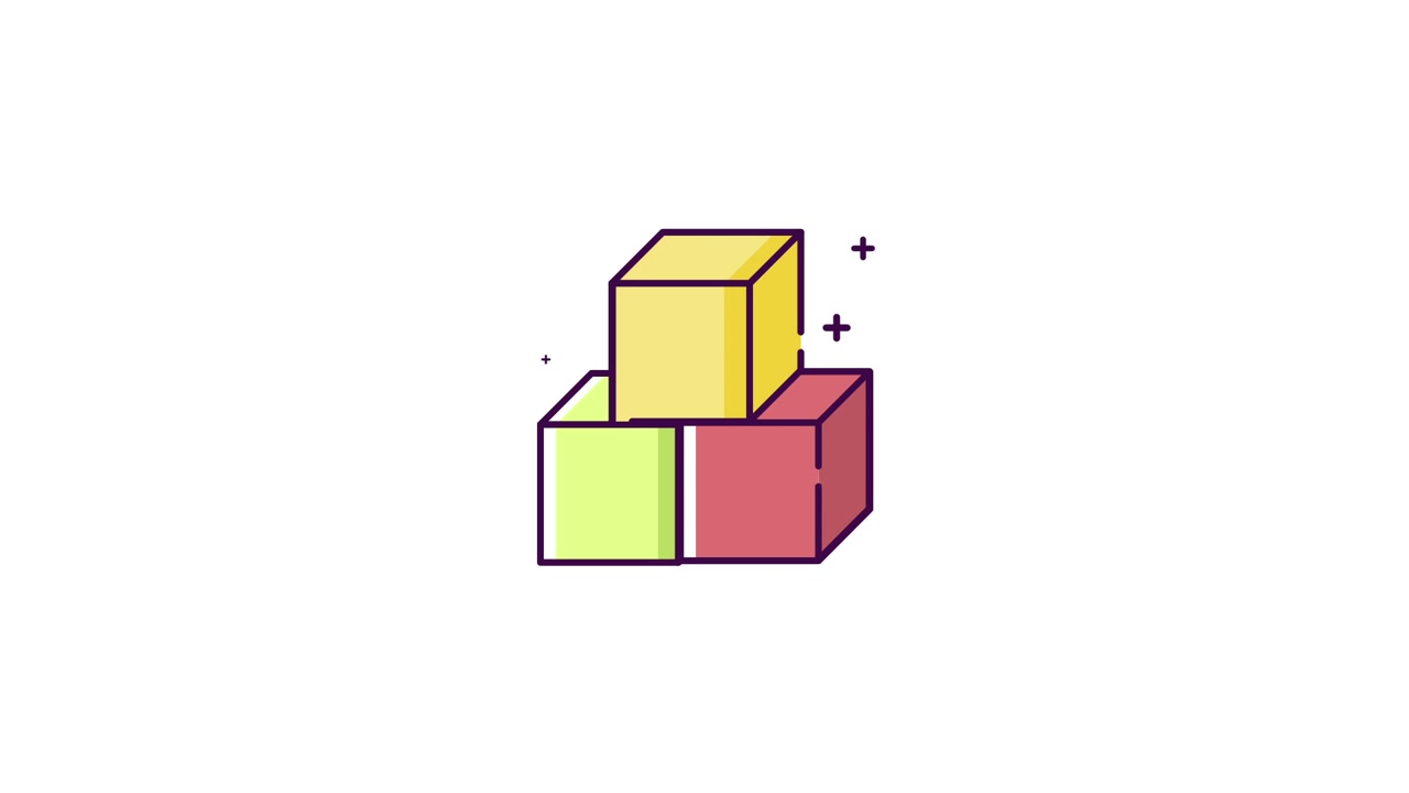 Animated Colorful Cubes Rotating and Stacking