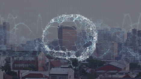 animation of human brain over cityscape