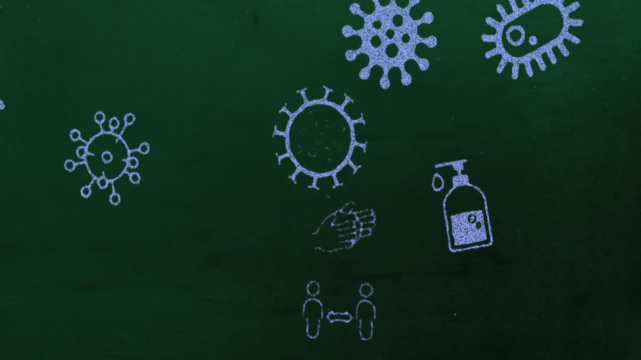 코로나바이러스 세포 마스크 폐 사회적 거리두기 떠다니는 파란 아이콘