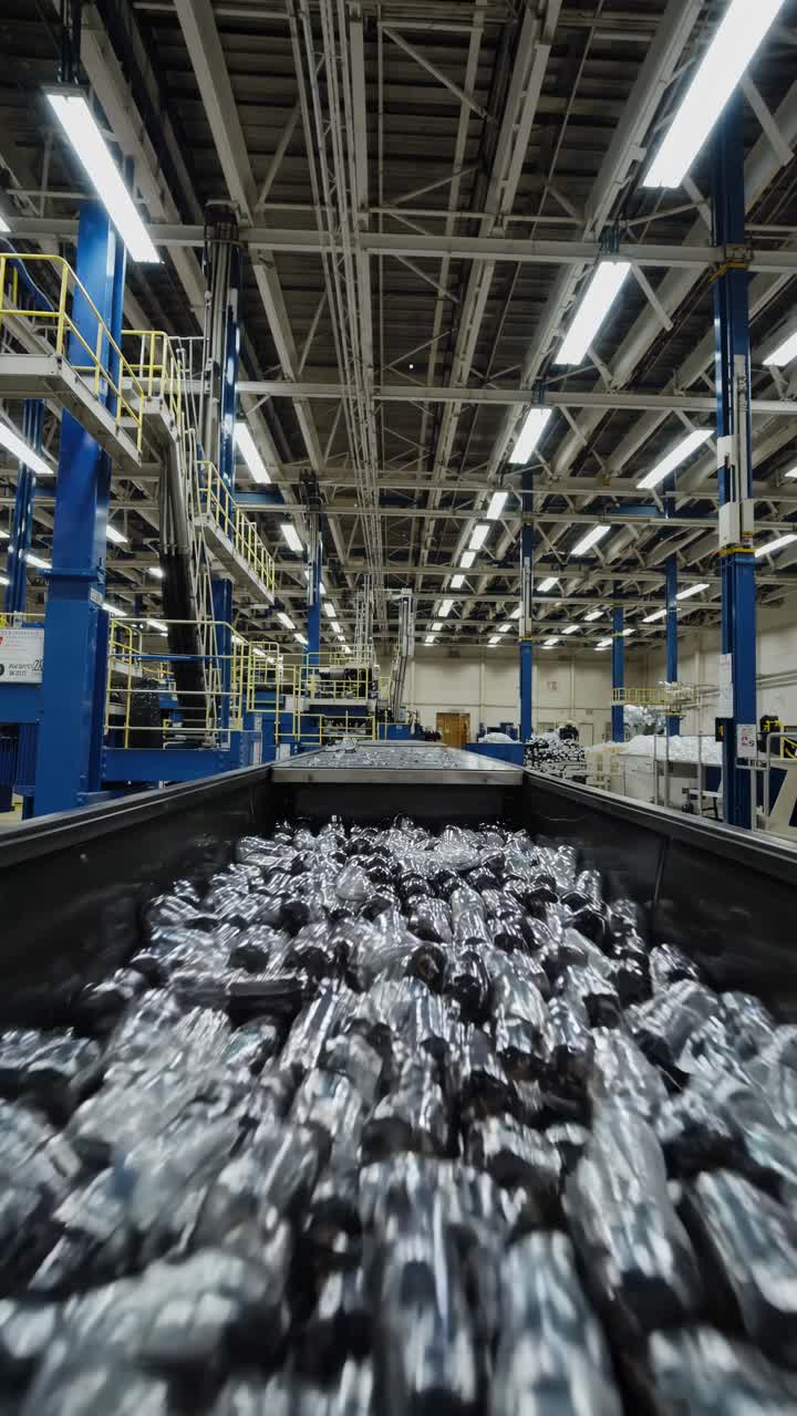 Conveyor belt in a factory with metallic objects