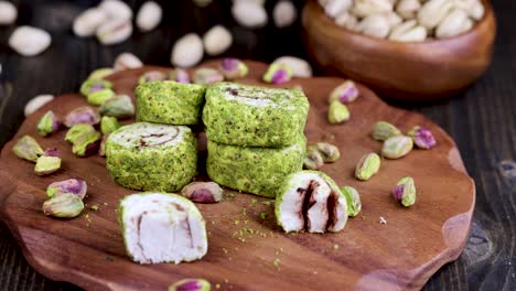 fresh turkish delight with crushed pistachios and chocolate