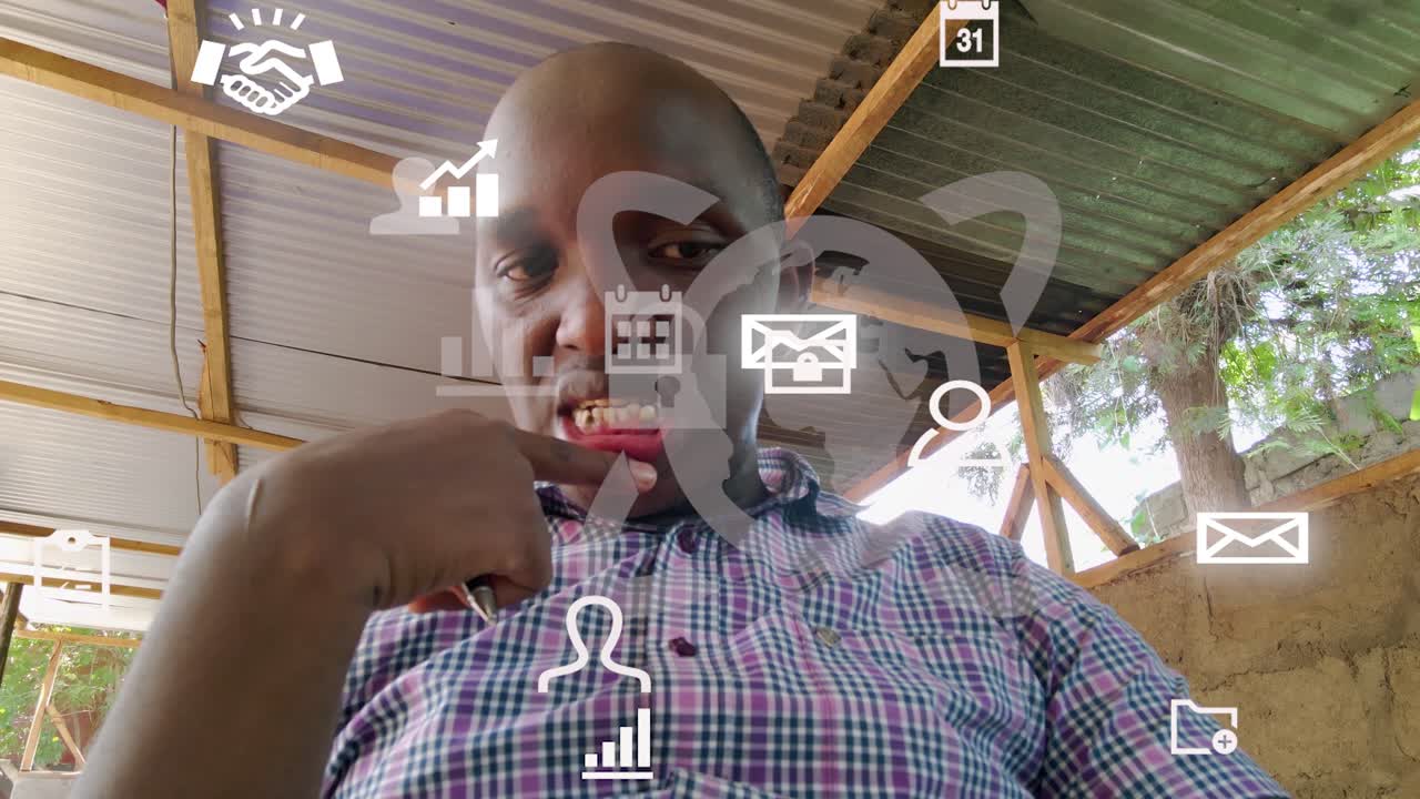Futuristic graphical design of a man using phone