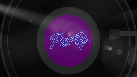 Animation-of-party-text-over-black-vinyl