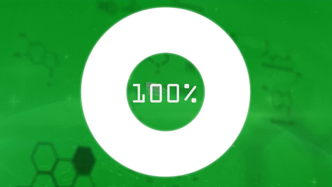 Animazione di elaborazione dati e cerchio su sfondo verde