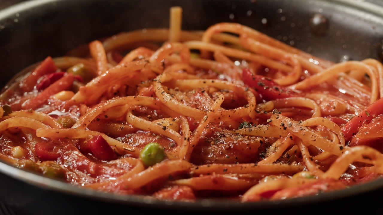 Pasta with vegetables in a pan