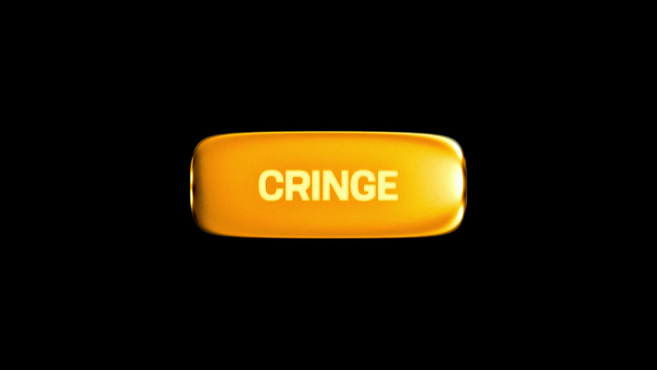 黒い背景にテキストアニメーション付きの光る「Cringe」ボタン