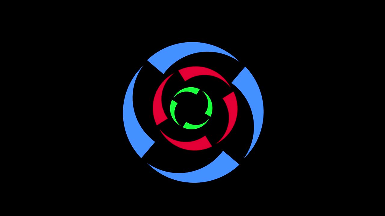 diseño gráfico que gira en el centro y aumenta el tamaño, para cubrir todo el fondo y desaparecer.