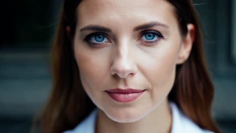 retrato de una hermosa mujer con ojos azules y cabello largo.