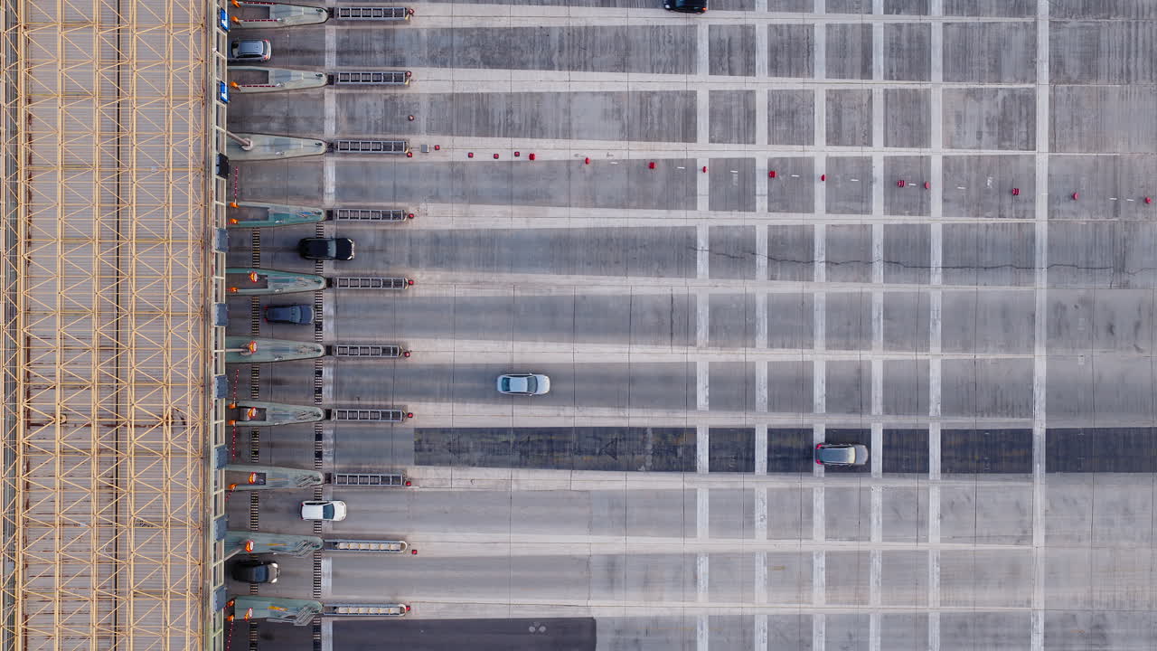 Toll roads on broad highway, Elefsina, Overhead aerial view