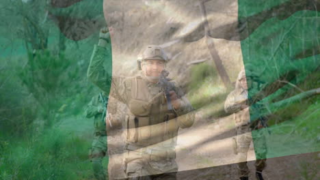 animation of flag of nigeria over diverse soldiers