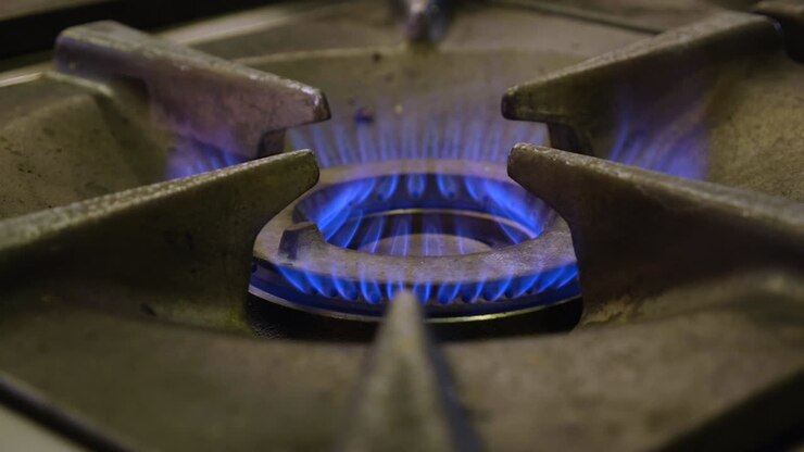Large professional gas hob ignites