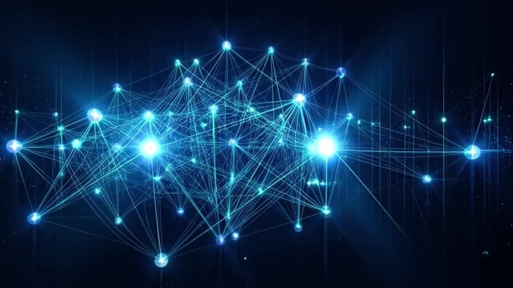Abstract Digital Network Connection with Glowing Blue Nodes