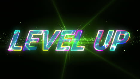 animation of glowing level up text over green light and shape