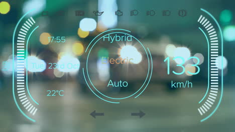 Animation of electric car speedometer data processing over city streets