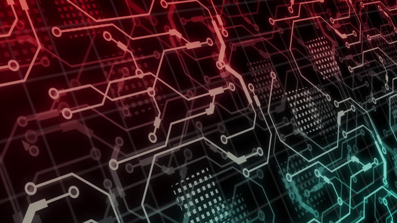 animación de formas rojas que se mueven sobre una red de conexiones.