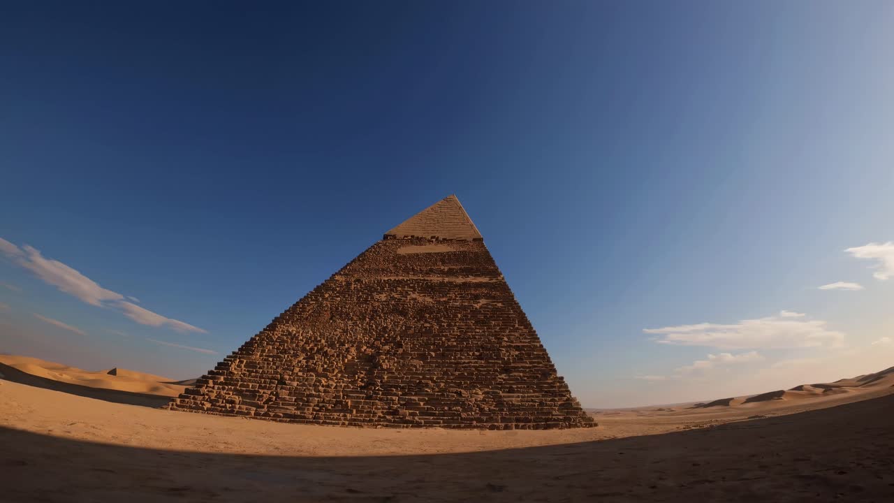 Video of a majestic pyramid under a clear blue sky, showcasing ancient architecture