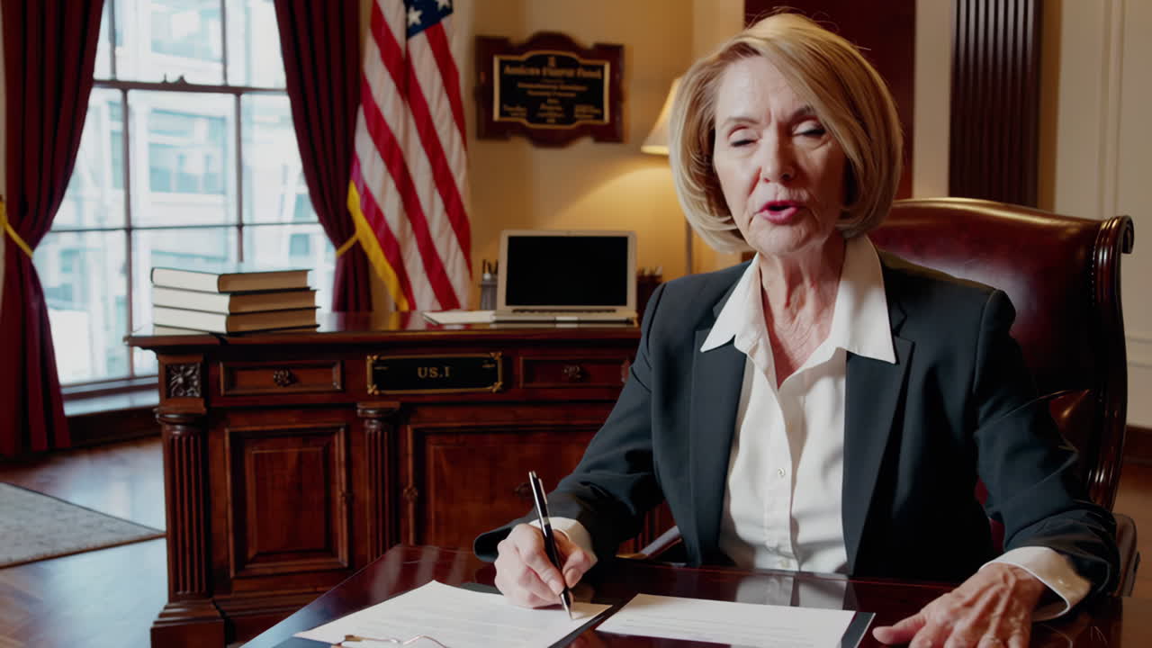 Government Official Signing Documents in Office
