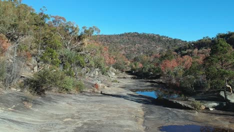 einem ausgetrockneten bachbett im australischen buschland folgend