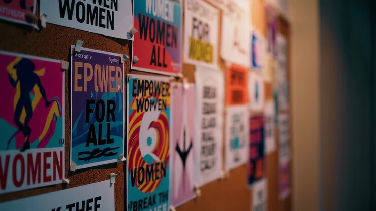 Kvinders empowerment-plakater på opslagstavle