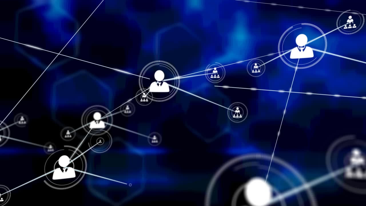 Animation of network of connections on blue background