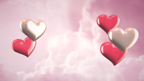 Fly-red-and-white-Valentine-hearts-in-pink-cloud-sky