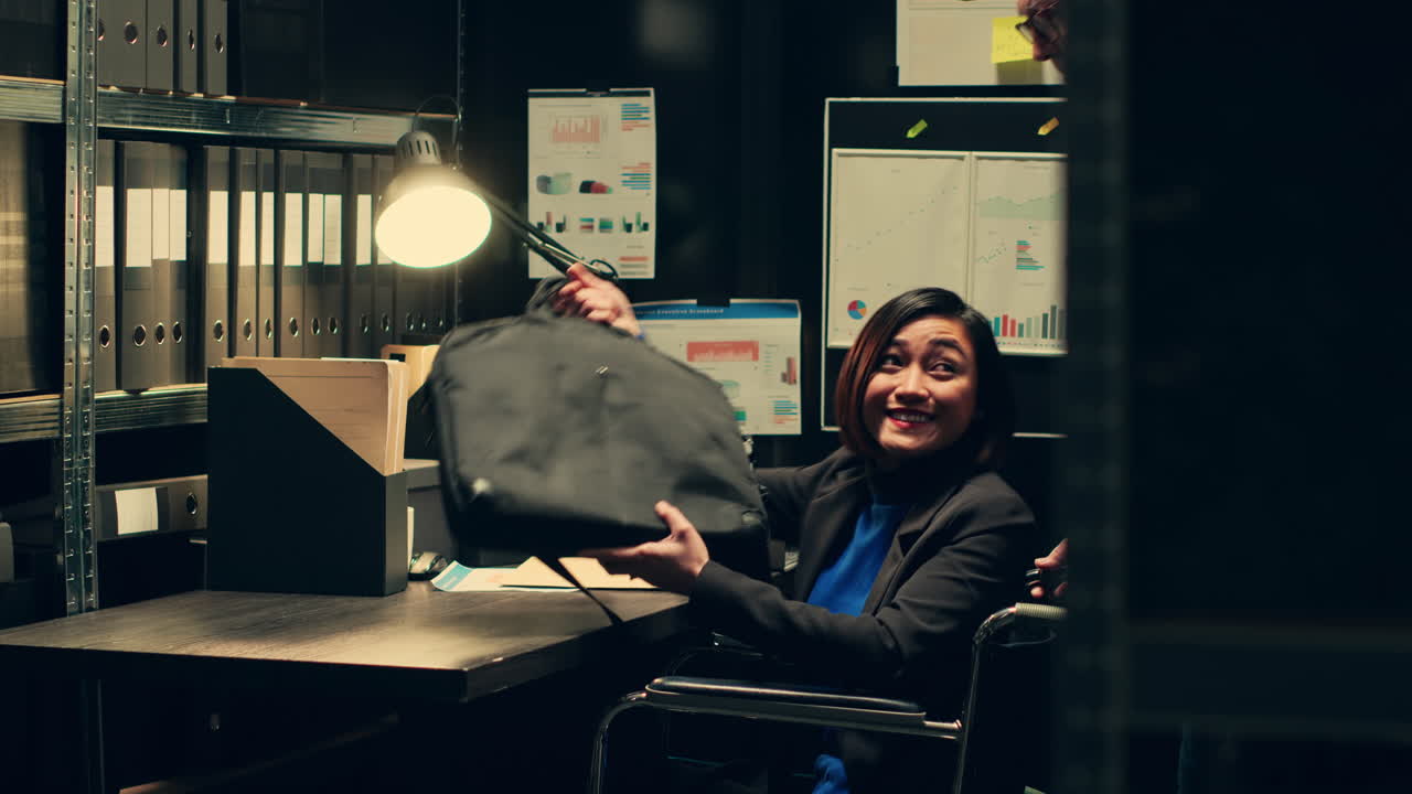 Detective with impairment studying classified folders in archive room