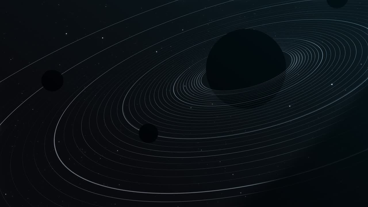 4K Dark Solar Orbit around the Sun Planet Loop Animation Background. Power Gravity Suction Galaxy Star Field in Space Background