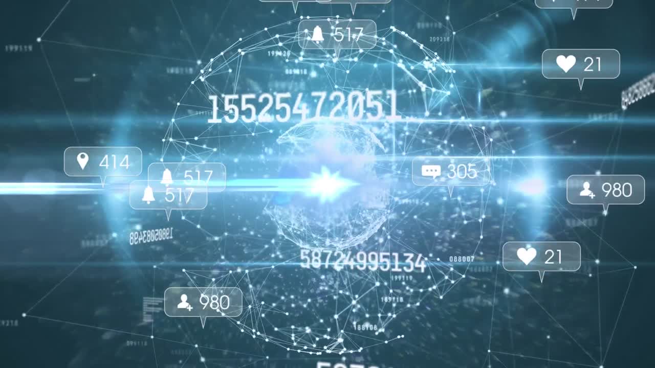 미디어 아이콘과 전 세계 연결 네트워크의 애니메이션